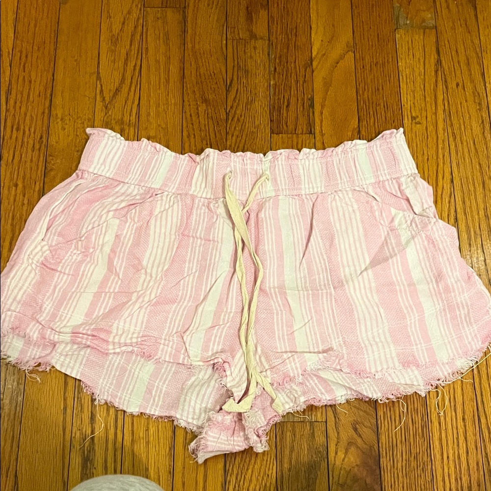Madden Girl Pink and White Striped High Waist Shorts